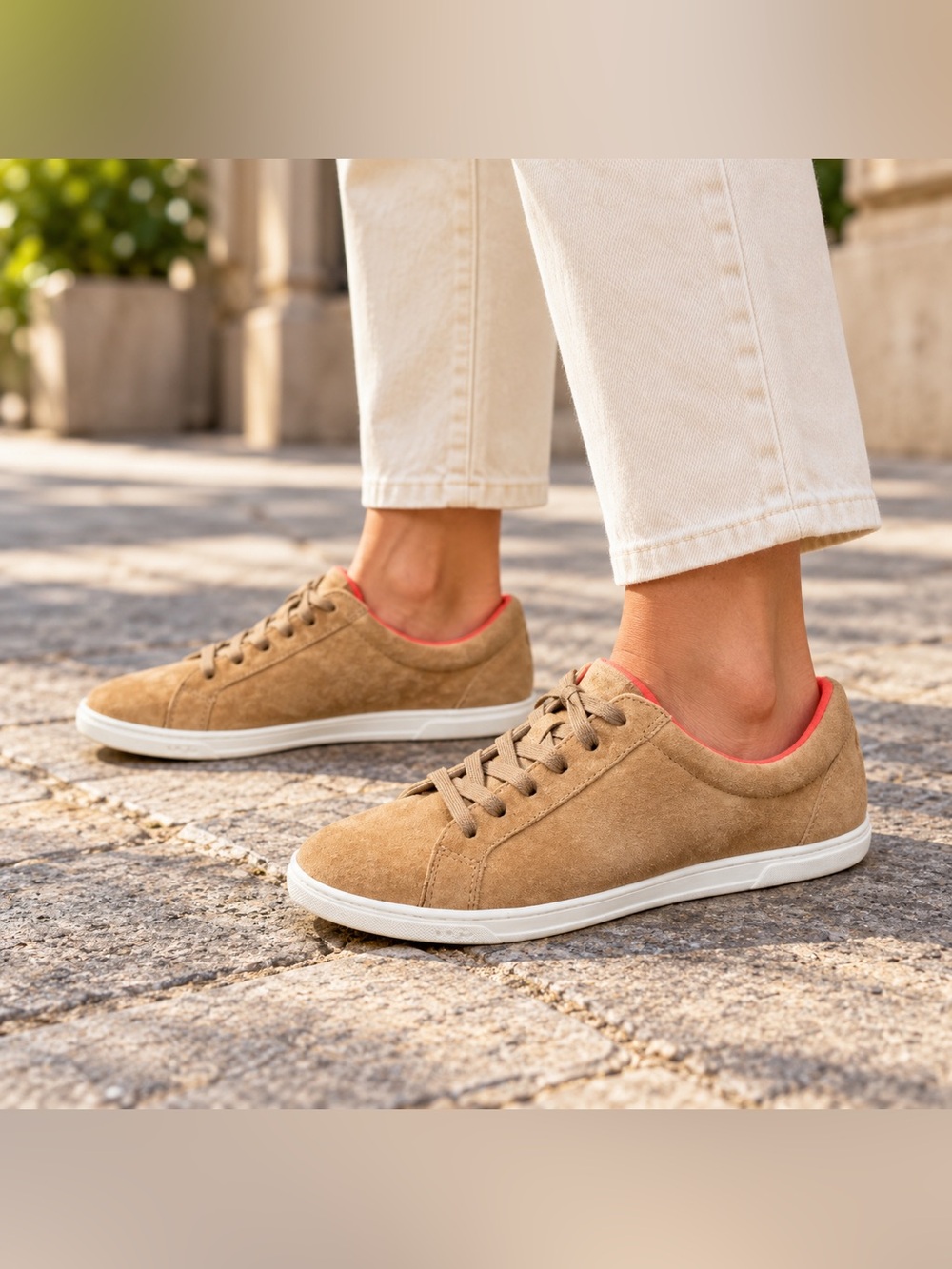 UGG Tan Suede Low Top Sneakers Coral Lining Size 8